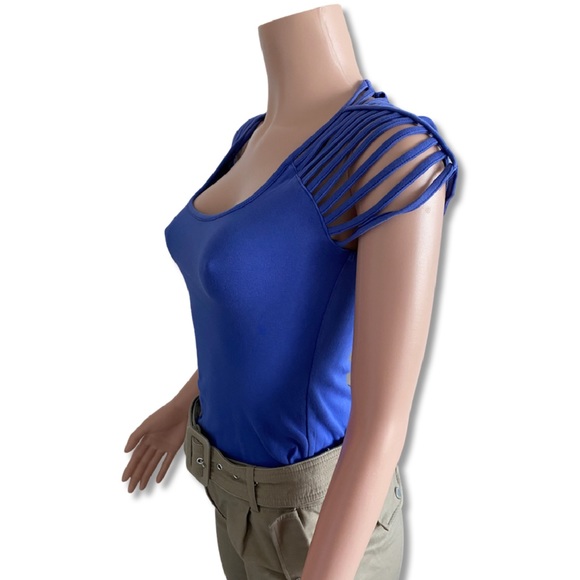 KOOKAI Blue Blouse with Strappy Cut Out Sleeves Size 1 - Picture 3 of 5